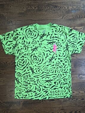 Gecko Hawaii Men's Neon Green Short Sleeve Graphic Tee - XL